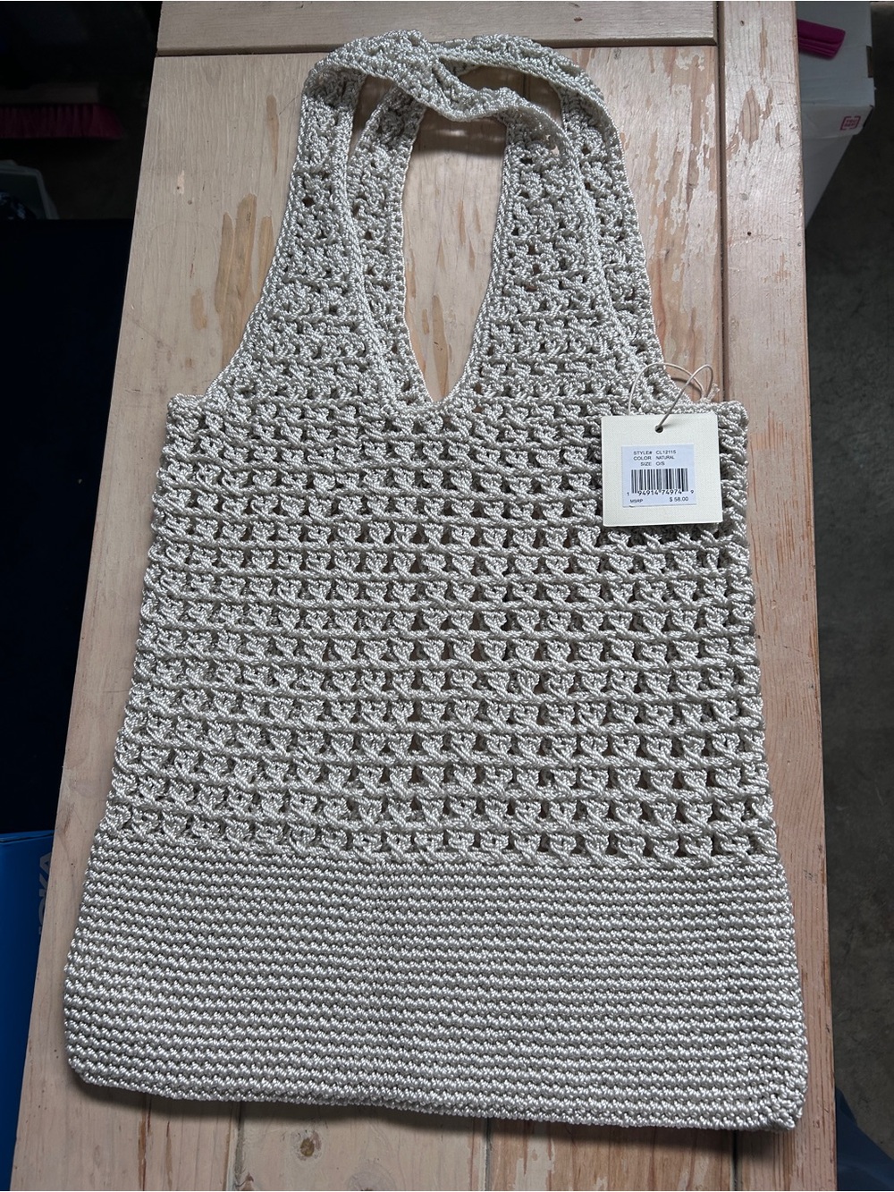 Crochet Knit Tote Bag - Cream